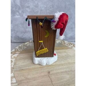 Novelty Outhouse Christmas Decoration Santa Hat Lights Snow Base Holiday Decor